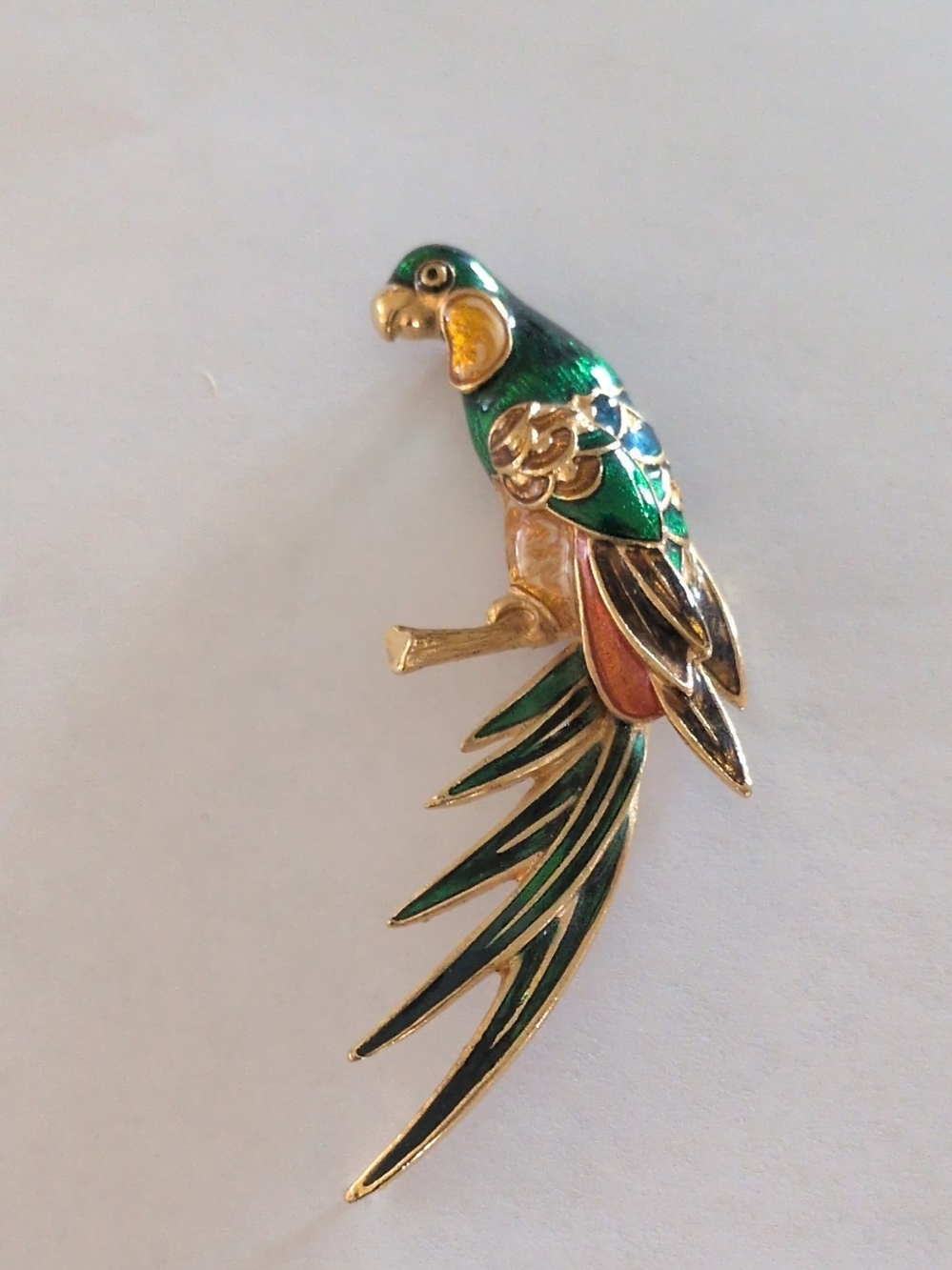 Green Enamel Parrot Brooch - Decorative Bird Pin